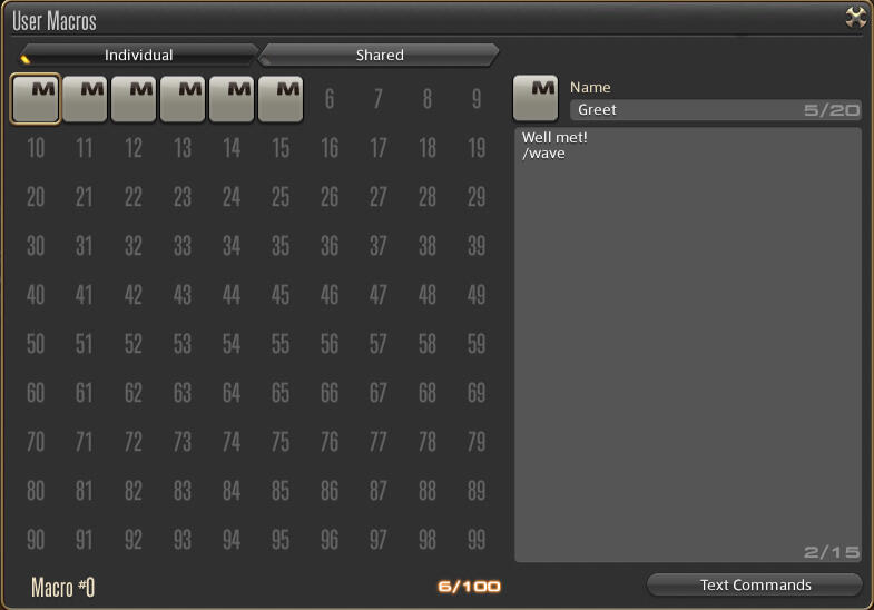 User Macros Window